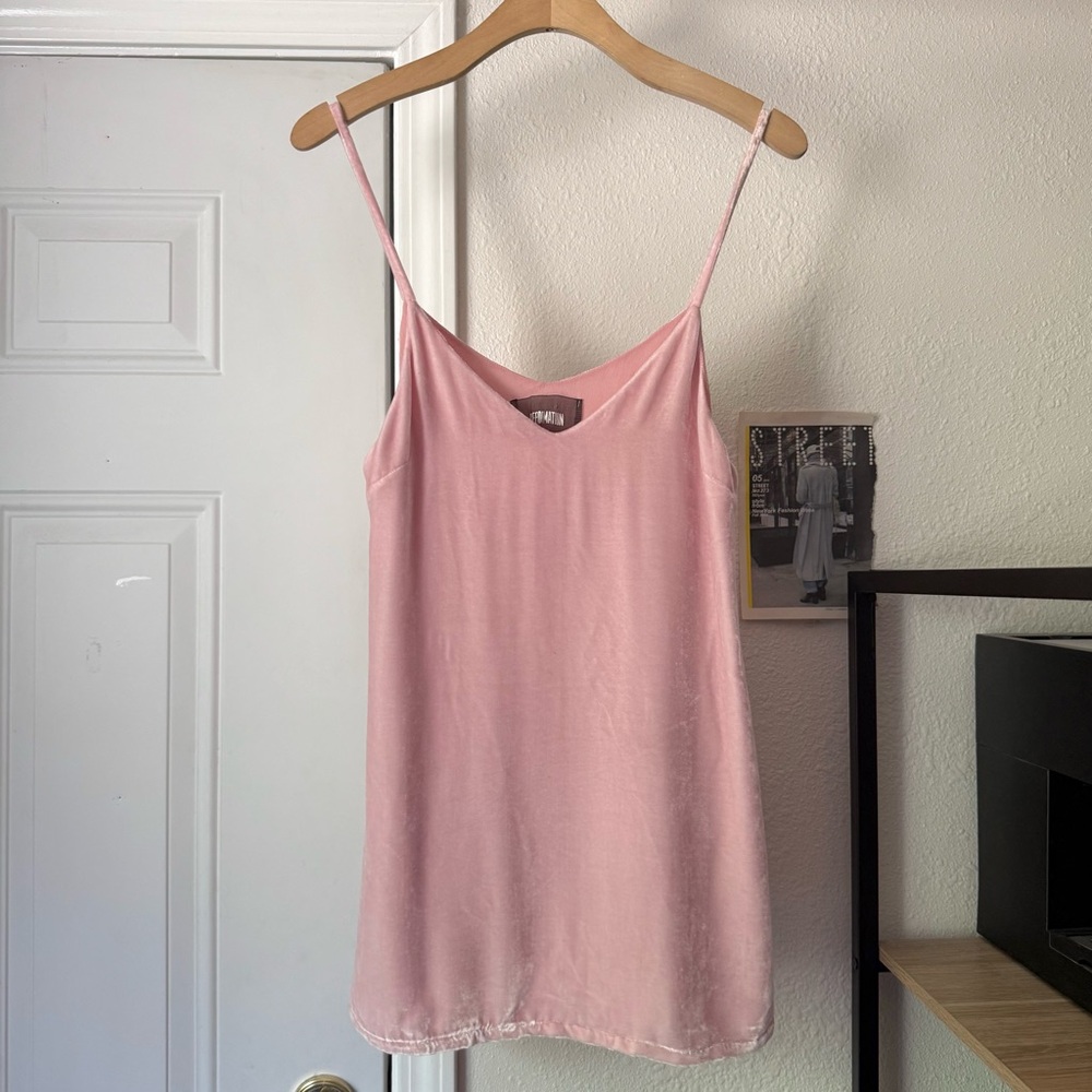 Reformation pink v neck velvet velour‎ sleeveless slip cami tank mini dress